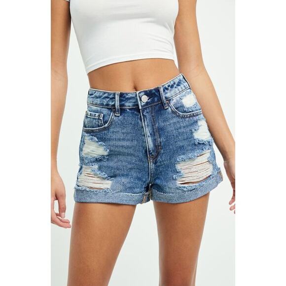 PacSun Mom Shorts Distressed Ripped high waist cutoff cuffed denim Jean 25 - Picture 1 of 8